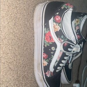 Vans Black and Red Sneakers with Floral Design